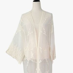 Stylestalker Off White Embroidered Sheer Cardigan Kimono One Size